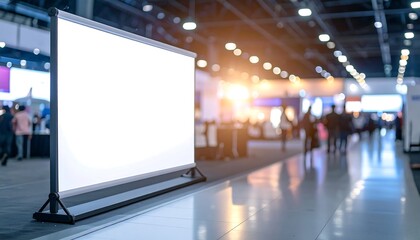 Blank Advertising Banner at a Busy Trade Show