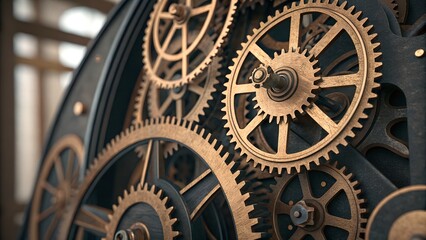 Mechanical Gears in Motion – Close-Up of Vintage Clockwork Mechanism