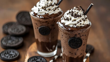 Decadent Oreo Cookie Milkshakes with Whipped Cream and Chocolate Drizzle Delight