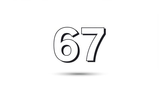 Simple and Modern Number 67 Design with Shadow on White Background