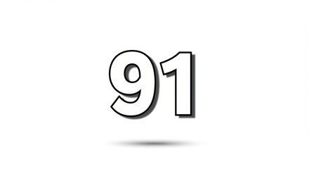 Minimalistic Illustration of the Number Ninety-One with Shadow and Contrast