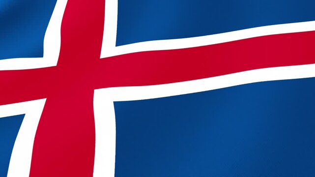 Iceland National Flag Waving in Wind, Close View, Isolated Background