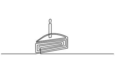 Continuous line drawing of birthday cake with candle and balloons. Birthday cake one line drawing in single line art style. Doodle sketch concept isolated on white background. Vector Illustration