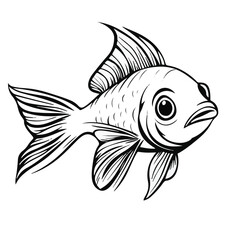 Hand Drawn Goldfish Illustration In Black And White Outline For Coloring Books And Design Projects