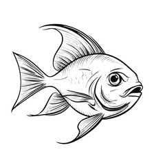 Hand Drawn Monochrome Fish Illustration Depicting Aquatic Wildlife And Underwater Sea Creature Detailed Line Art Style Isolated