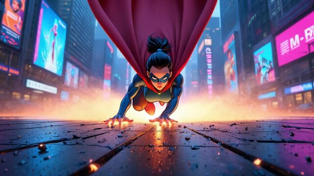 Urban Superhero Landing: Cityscape Power Pose