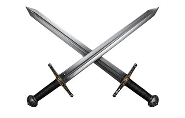 Two long swords, medieval fantasy, top-down view, transparent background