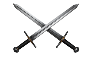 Two long swords, medieval fantasy, top-down view, transparent background