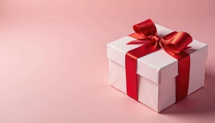 Obraz premium Elegant gift box with a satin ribbon, ready for presentation , anniversary, ribbon, premium gift