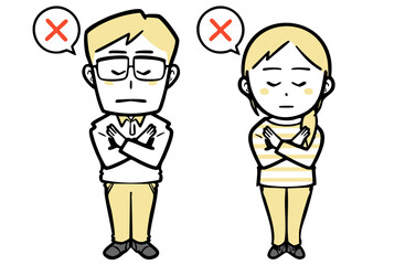 NGポーズをする、普段着の若い夫婦