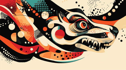 Abstract Graphic Illustration Of Wild Animal Head With Modern Artistic Style And Bold Color Palette