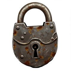 Rusty Metal Padlock on White Background