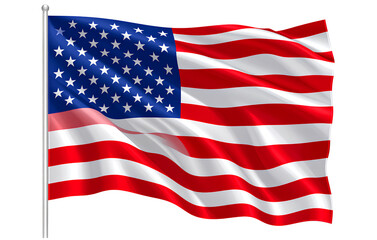 Fototapeta premium Vector American flag waving in the wind, transparent background