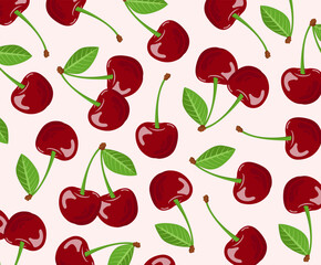 Cherries with leaves background.