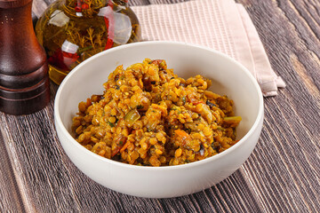Vegan garnish - lentil with vegetables
