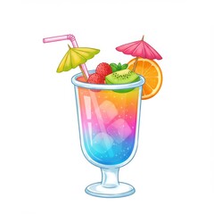 Rainbow Tropical Cocktail with Fruit Garnish