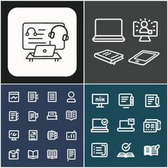 Obraz premium four panels of educational-themed icons, likely available as vector graphics.