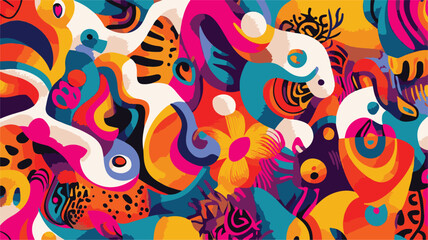 Fototapeta premium Vivid Abstract Vector Artwork With Bold Colors And Organic Shapes Seamless Decorative Pattern