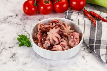Marinated baby octopus in the bowl