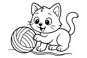 Cute Kitten with Yarn Ball Coloring Page for Kids – Printable on Standard Paper