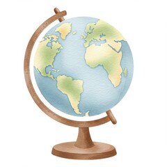 Watercolor Globe on Wooden Stand