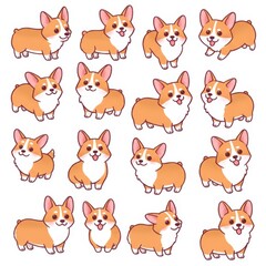 Fototapeta premium Adorable Orange And White Cartoon Corgi Dogs