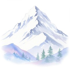 Watercolor Painting of a Snowy Mountain Peak