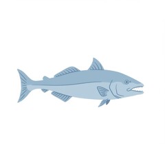 Blue Fish Illustration on White Background