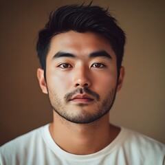 Obraz premium A Portrait of Serenity Capturing a Young Man's Calm Demeanor and Gentle Expressions in Natural Light