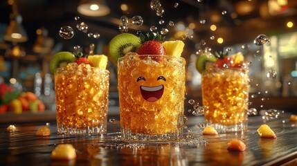 Refreshing fruit cocktails with happy faces