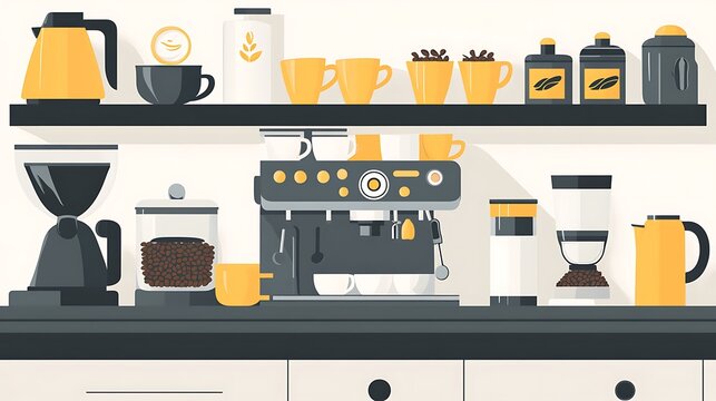 Coffee Shop Equipment Shelf Setup.