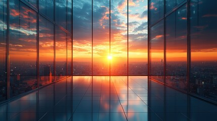 Empty high-rise office at sunset
