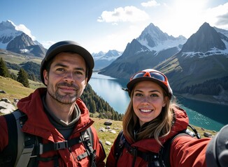 happy couple in the mountains