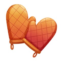Pair of Orange and Red Oven Mitts Illustration