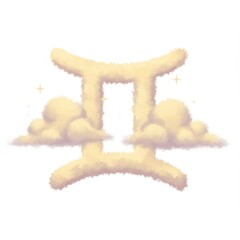 Pastel Yellow Gemini Zodiac Sign in Fluffy Clouds