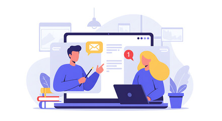 Fototapeta premium Vector, illustration, email message notification, learning, meeting, students, teachers, employees, video conference, eps, png, jpg