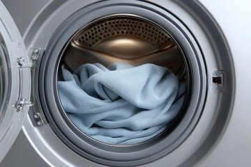 Washing Machine Drum: Soft Blue Fabric, Clean Minimalist Aesthetic