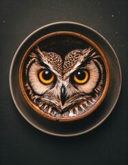 great horned owl on a wooden background