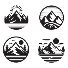 collection of simple black and white mountain logo vectors