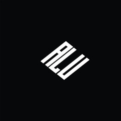 ALU letter logo design on black background.