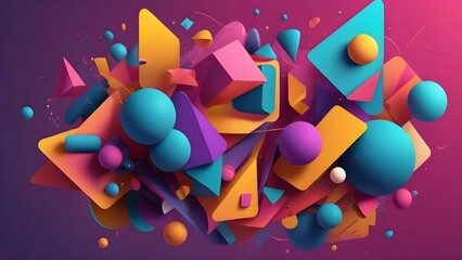 Abstract 3D geometric shapes pile in dynamic vibrant colorful composition with subtle gradients suitable for presentation and website header background