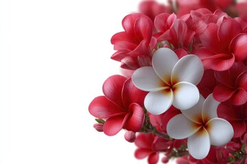 Fototapeta premium Plumeria Blooms: A Delicate Bouquet of Red and White Flowers