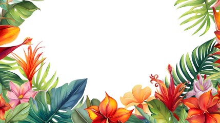 Exotic Tropical Leaves Horizontal Banner with Lush Green Foliage for Background or Web Design