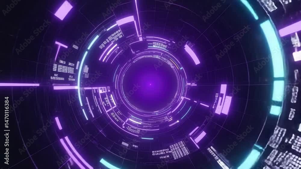 Poster visually stunning journey through a digital tunnel with vibrant colors and dynamic patterns in a fut