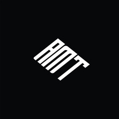 AMT letter logo design on black background.
