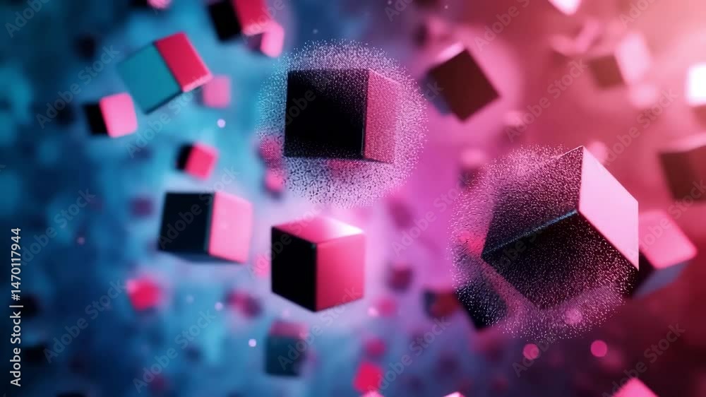 Poster dynamic floating cubes create an engaging visual experience with vibrant colors and motion