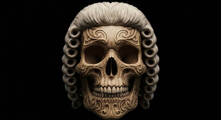 Ornate Skull with Baroque Wig: A Fusion of Mortality and Aristocratic Aesthetics