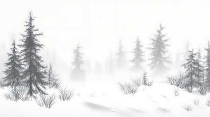Obraz premium Winter forest illustration featuring misty trees and snowy landscape
