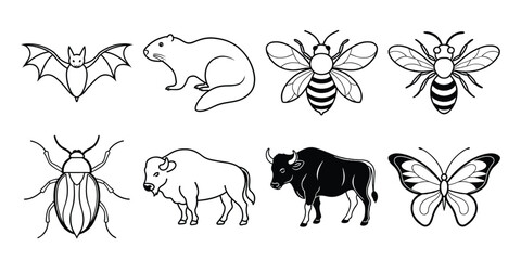 vector illustration of a set of animals