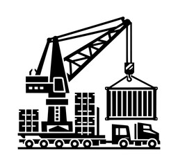 moving container crane logo black icon vector white background  